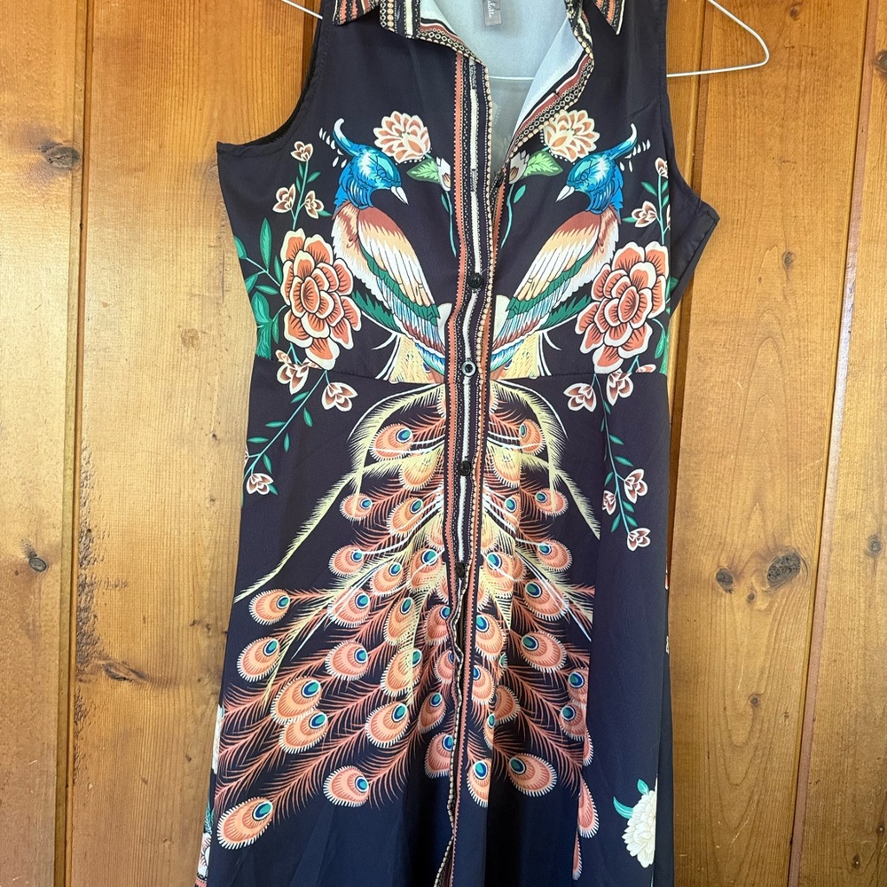 Peacock Print Sleeveless Dress